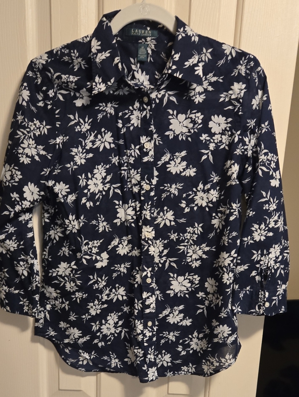 Lauren Ralph Lauren Navy and White Floral Button-Down Shirt